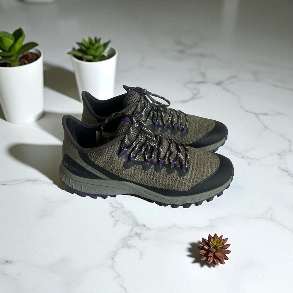 Womens Merrell Moab Flight Trail Running Shoes Olive Green Purple Size 9.5 - Picture 2 of 7